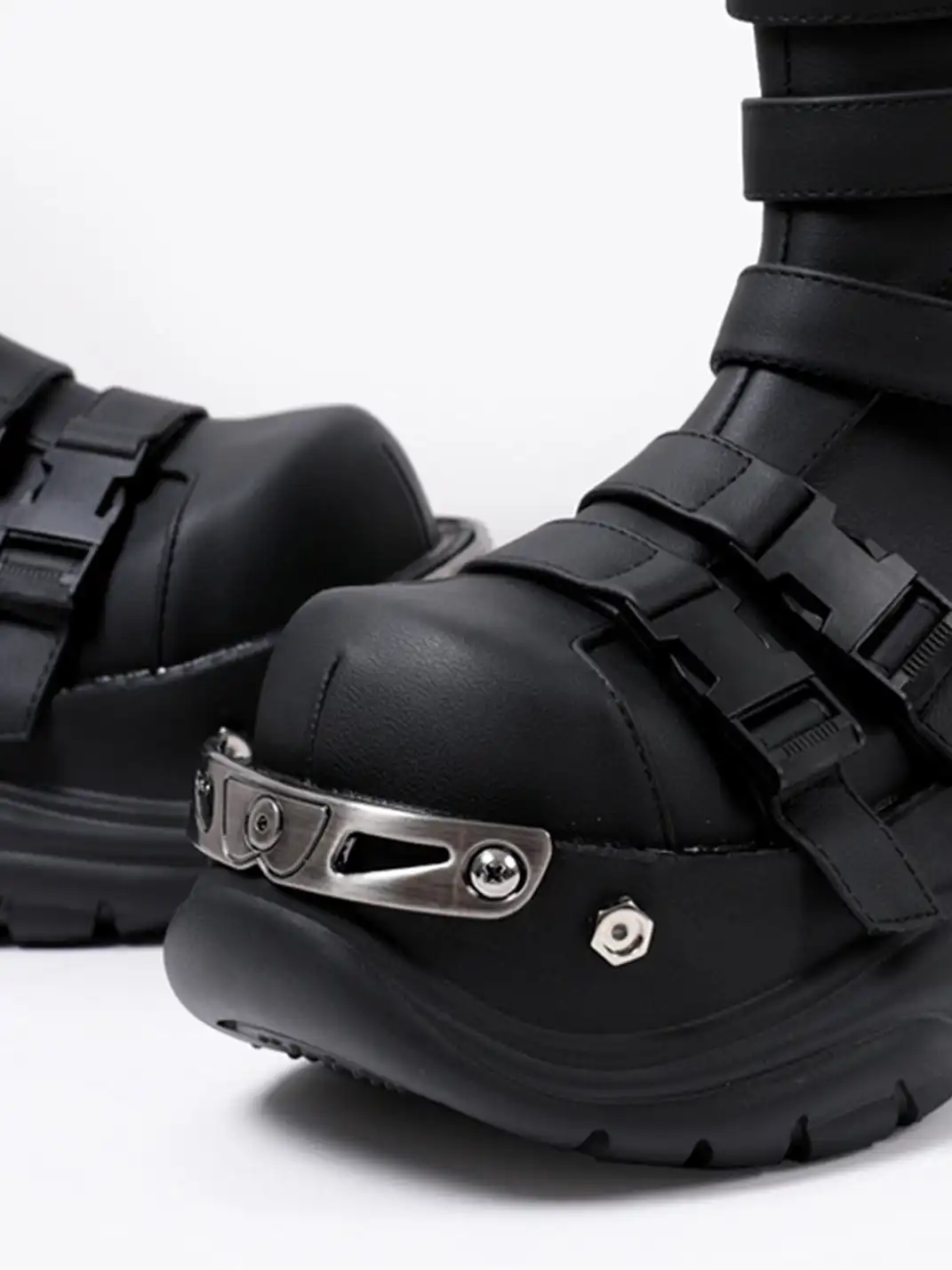 PINJIAHUI | Metallic Punk Platform Ankle Boots with Round Toe