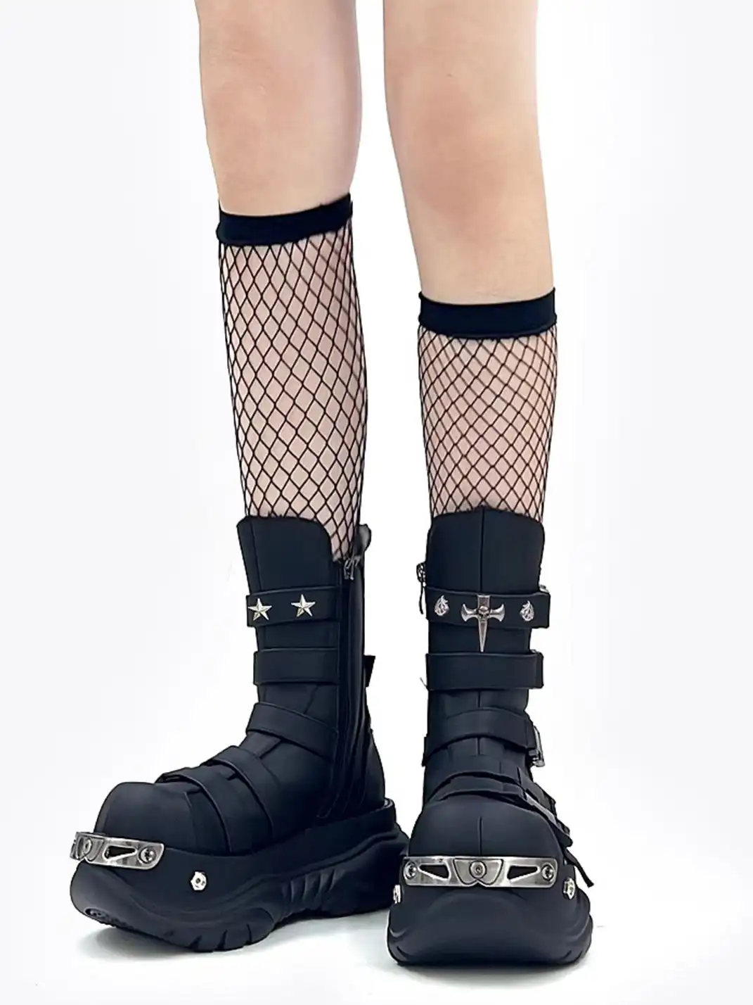 PINJIAHUI | Metallic Punk Platform Ankle Boots with Round Toe