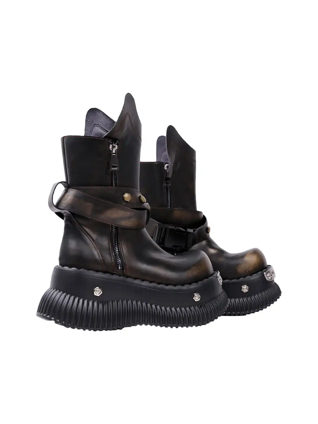 PINJIAHUI | Punk Platform Ankle Boots with Round Toe