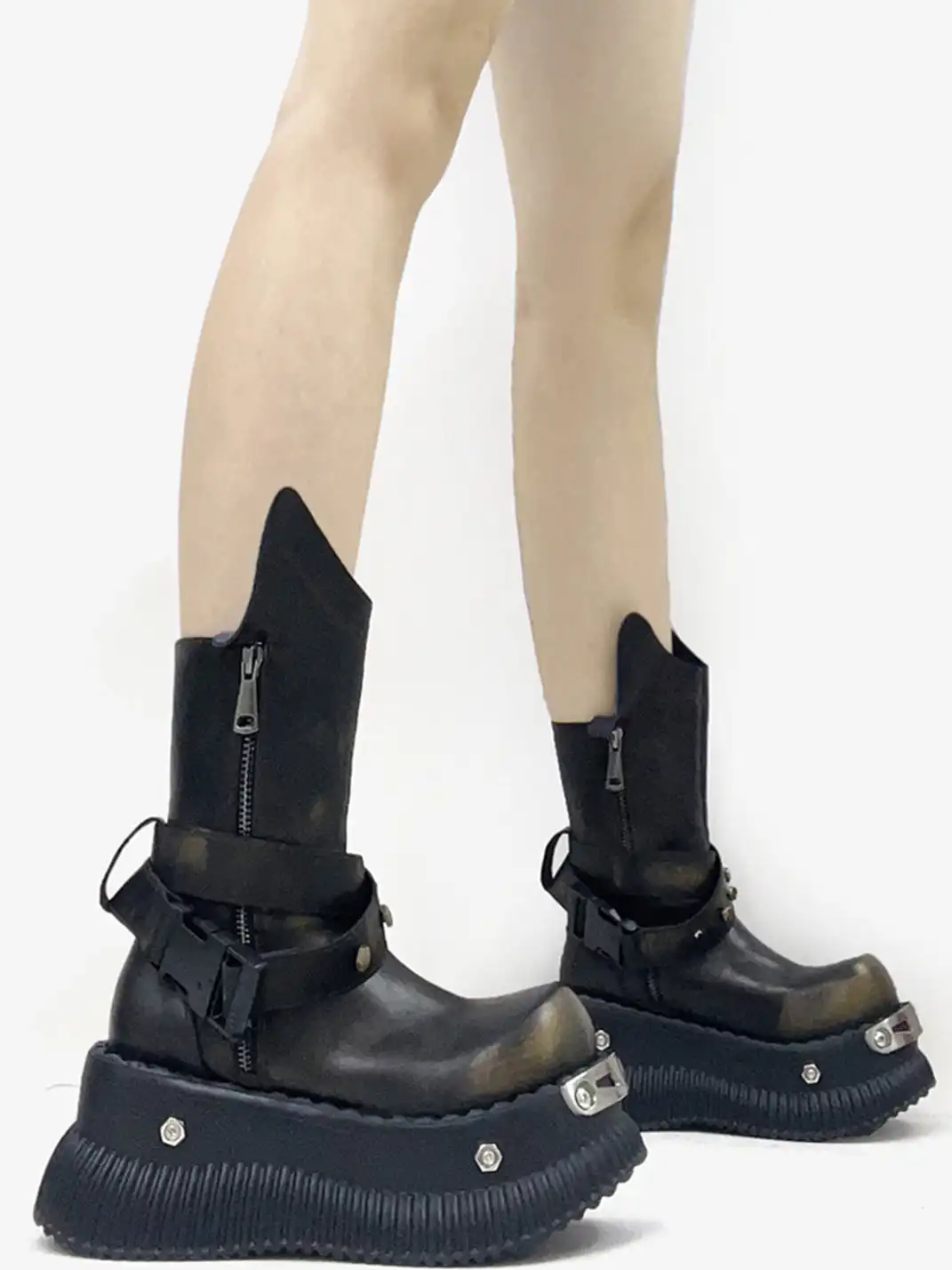 PINJIAHUI | Punk Platform Ankle Boots with Round Toe