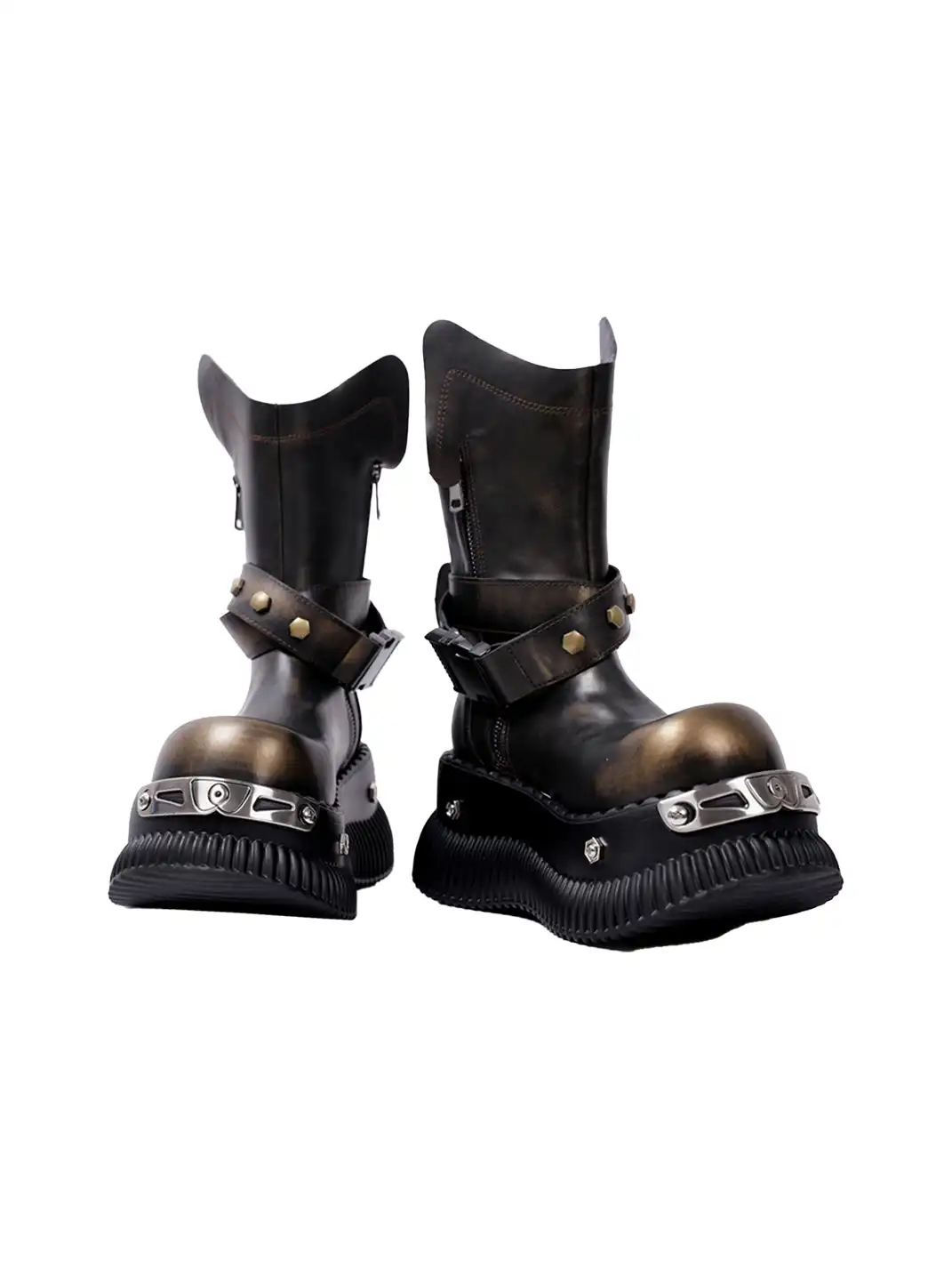 PINJIAHUI | Punk Platform Ankle Boots with Round Toe