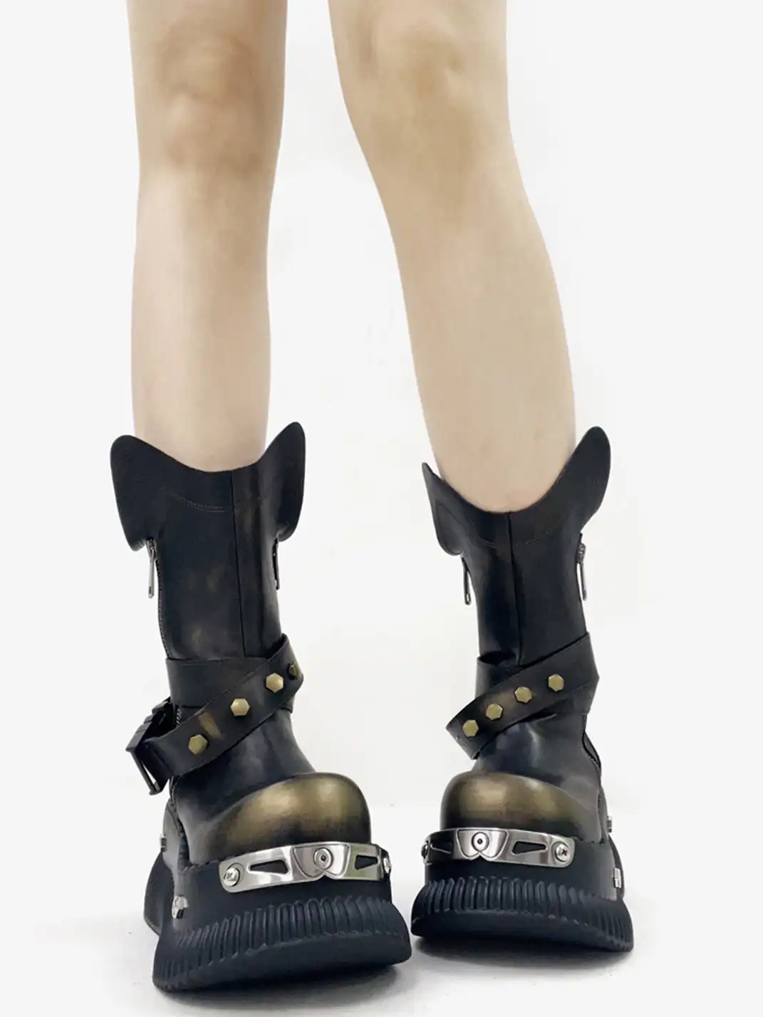 PINJIAHUI | Punk Platform Ankle Boots with Round Toe