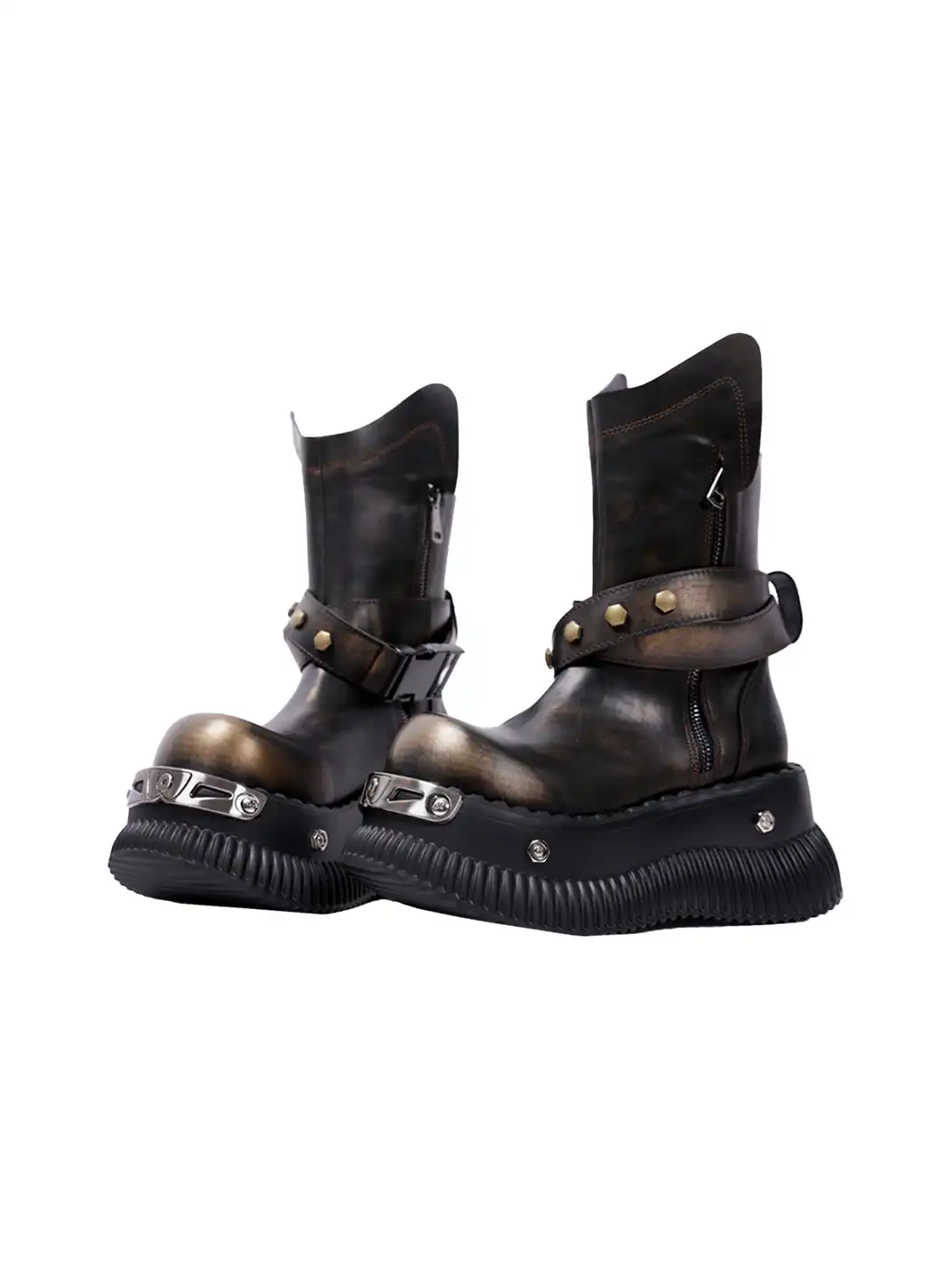 PINJIAHUI | Punk Platform Ankle Boots with Round Toe