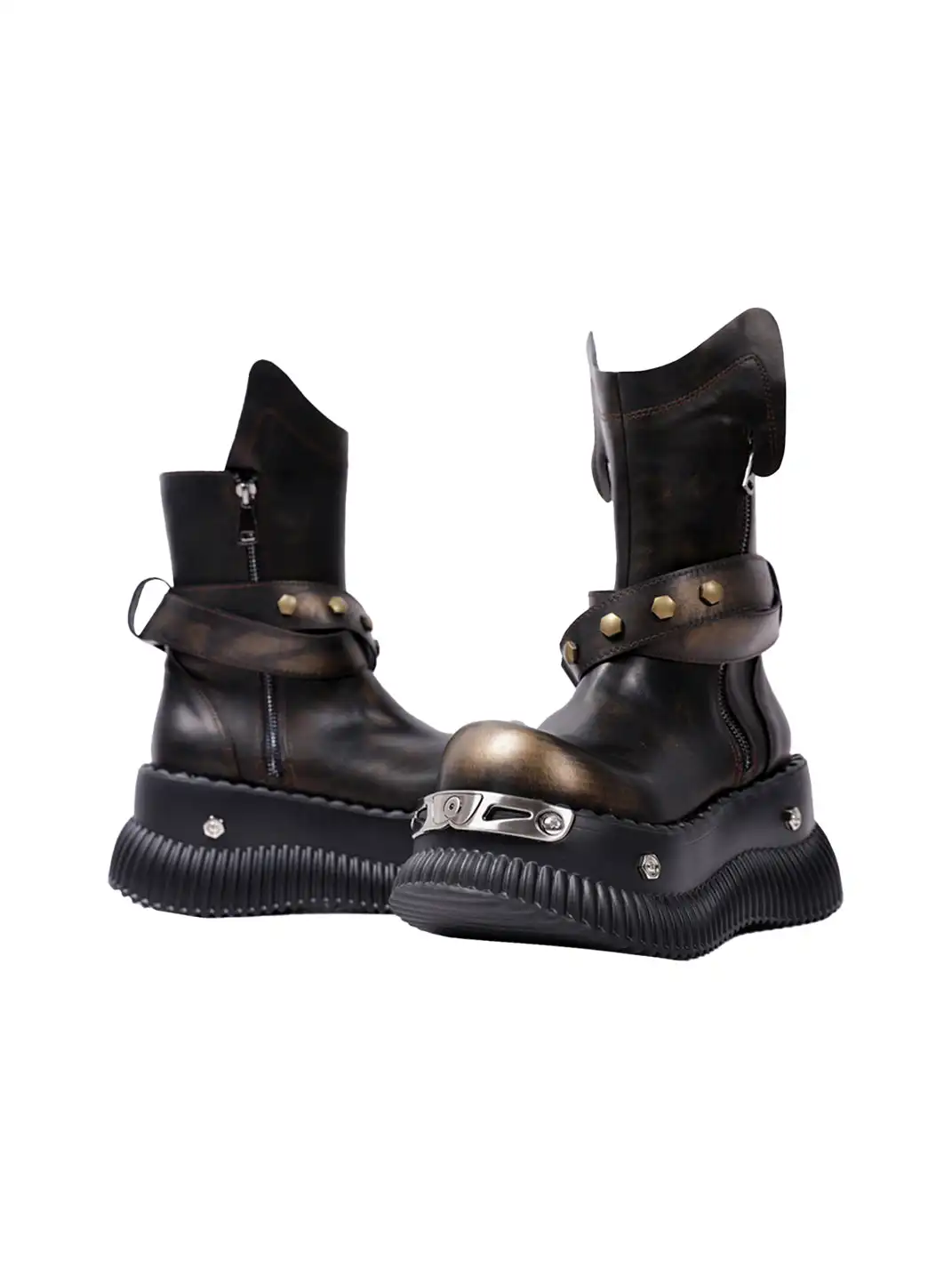 PINJIAHUI | Punk Platform Ankle Boots with Round Toe