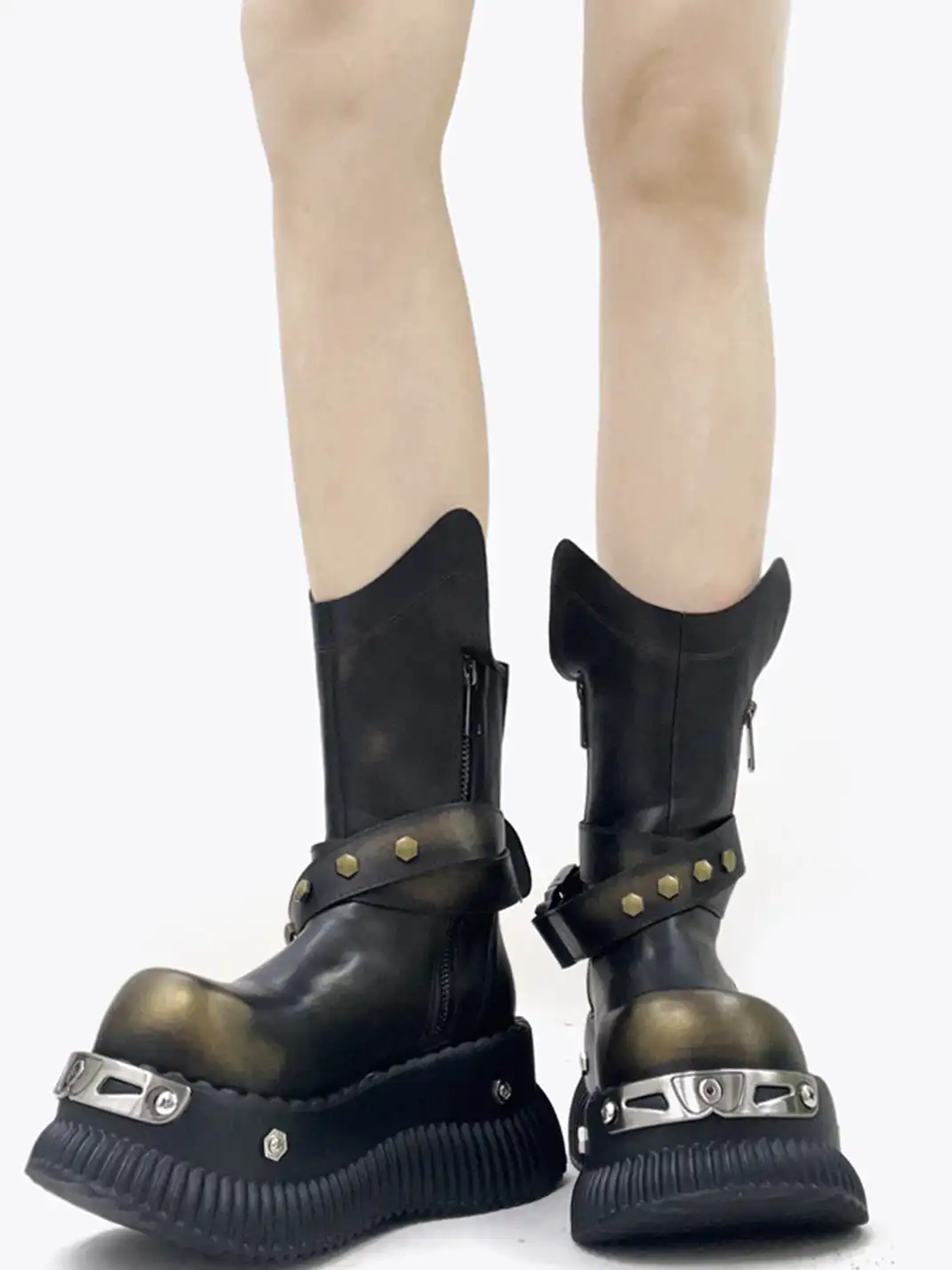 PINJIAHUI | Punk Platform Ankle Boots with Round Toe
