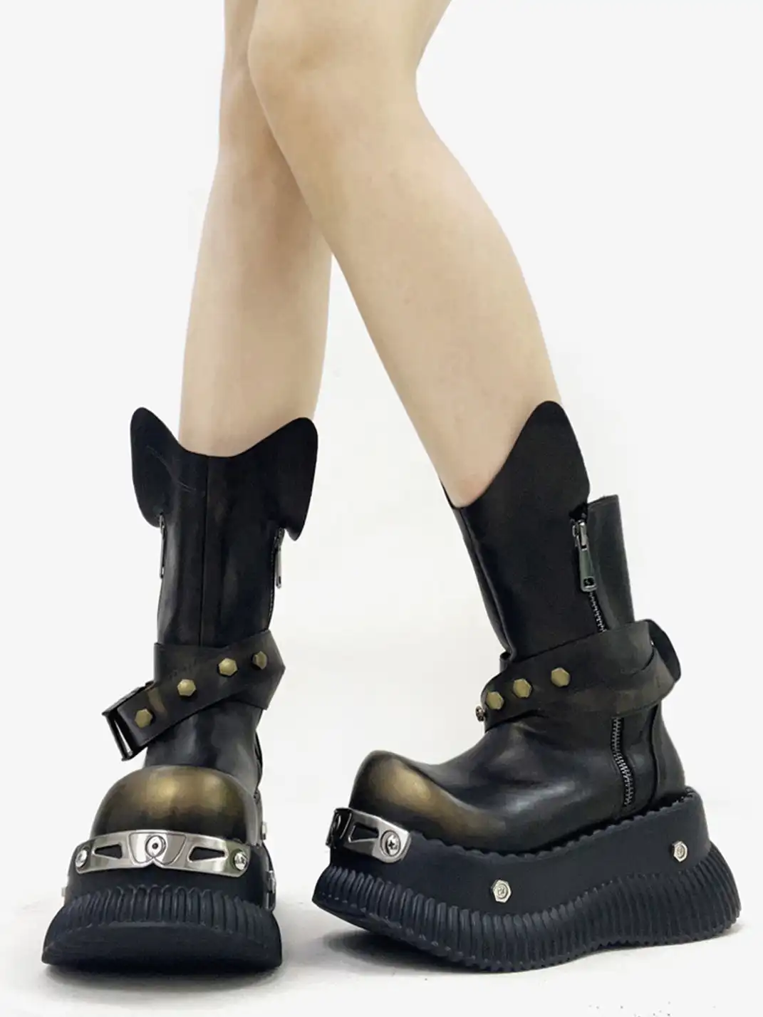 PINJIAHUI | Punk Platform Ankle Boots with Round Toe