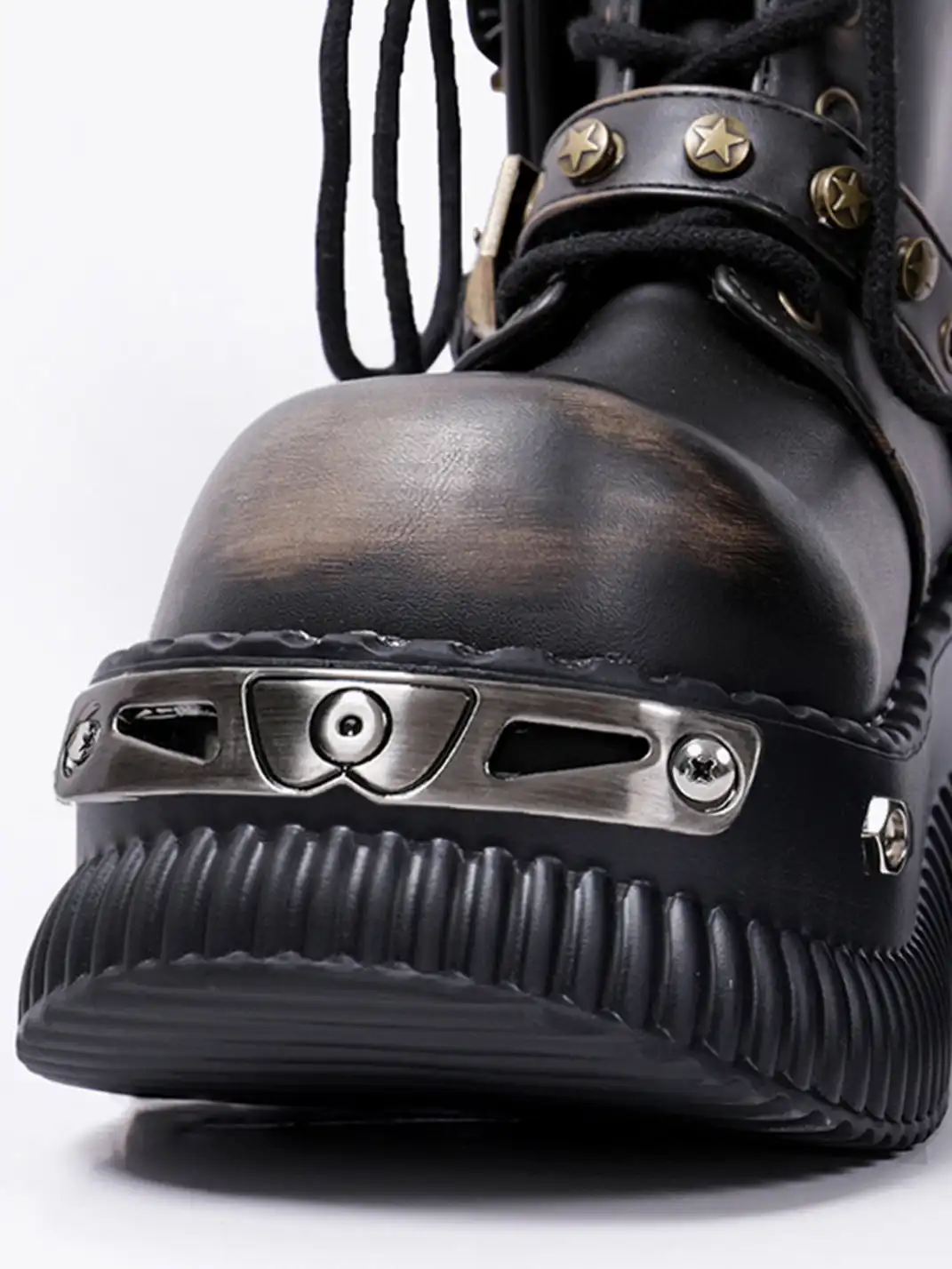 PINJIAHUI | Metallic Punk Platform Ankle Boots with Studded Details