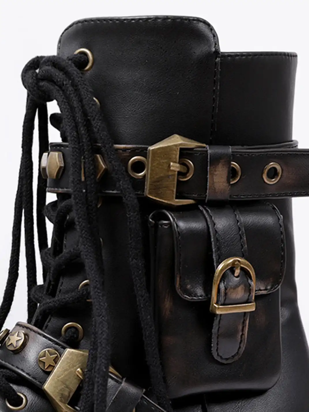 PINJIAHUI | Metallic Punk Platform Ankle Boots with Studded Details