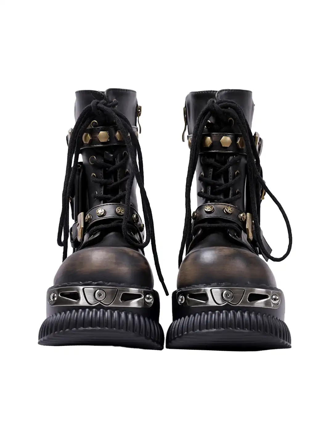 PINJIAHUI | Metallic Punk Platform Ankle Boots with Studded Details