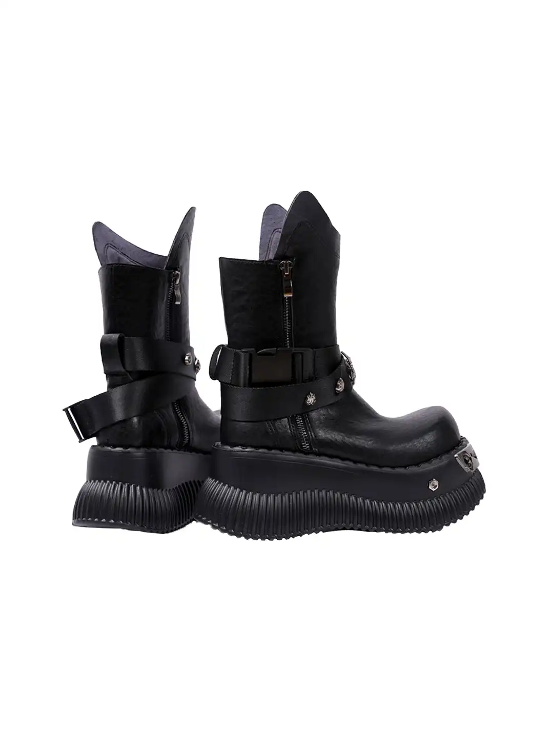 PINJIAHUI | Punk Platform Ankle Boots with Metal Strap Detail