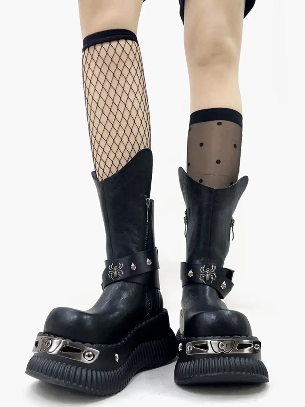 PINJIAHUI | Punk Platform Ankle Boots with Metal Strap Detail