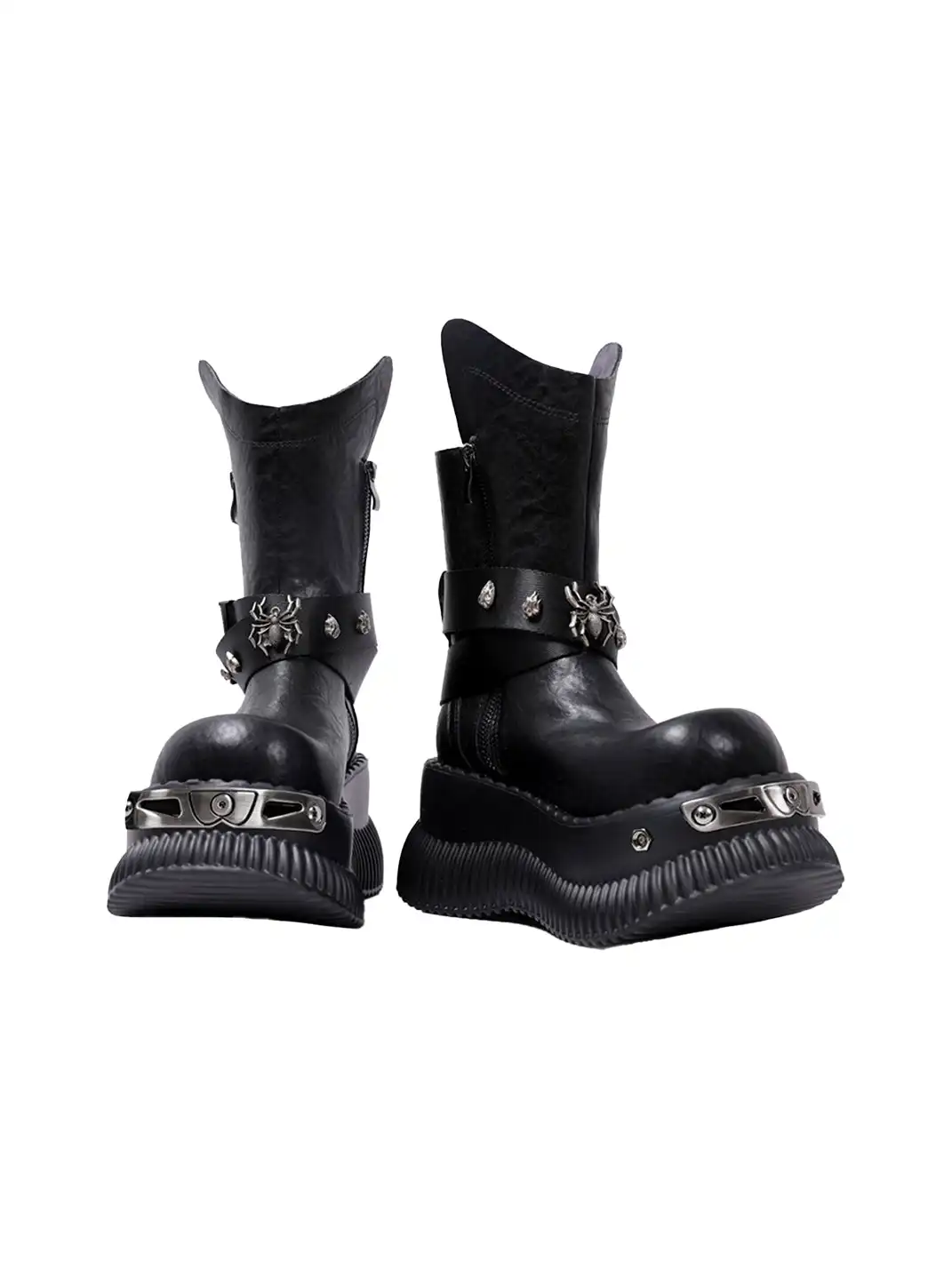 PINJIAHUI | Punk Platform Ankle Boots with Metal Strap Detail