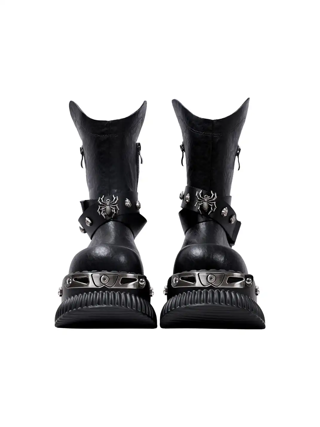 PINJIAHUI | Punk Platform Ankle Boots with Metal Strap Detail