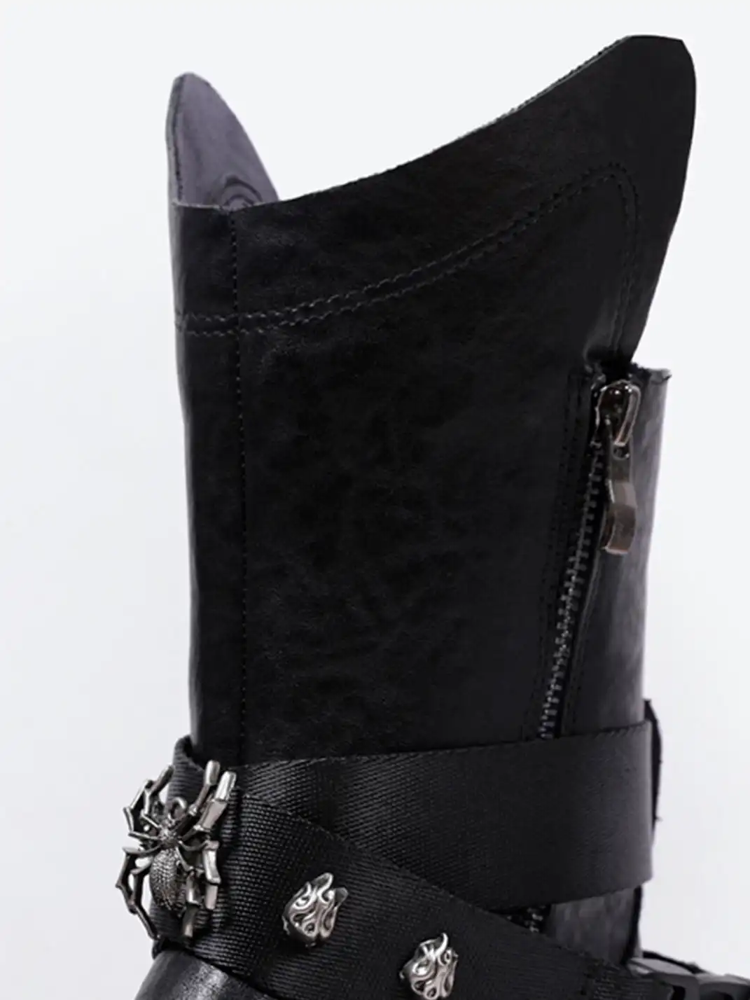 PINJIAHUI | Punk Platform Ankle Boots with Metal Strap Detail