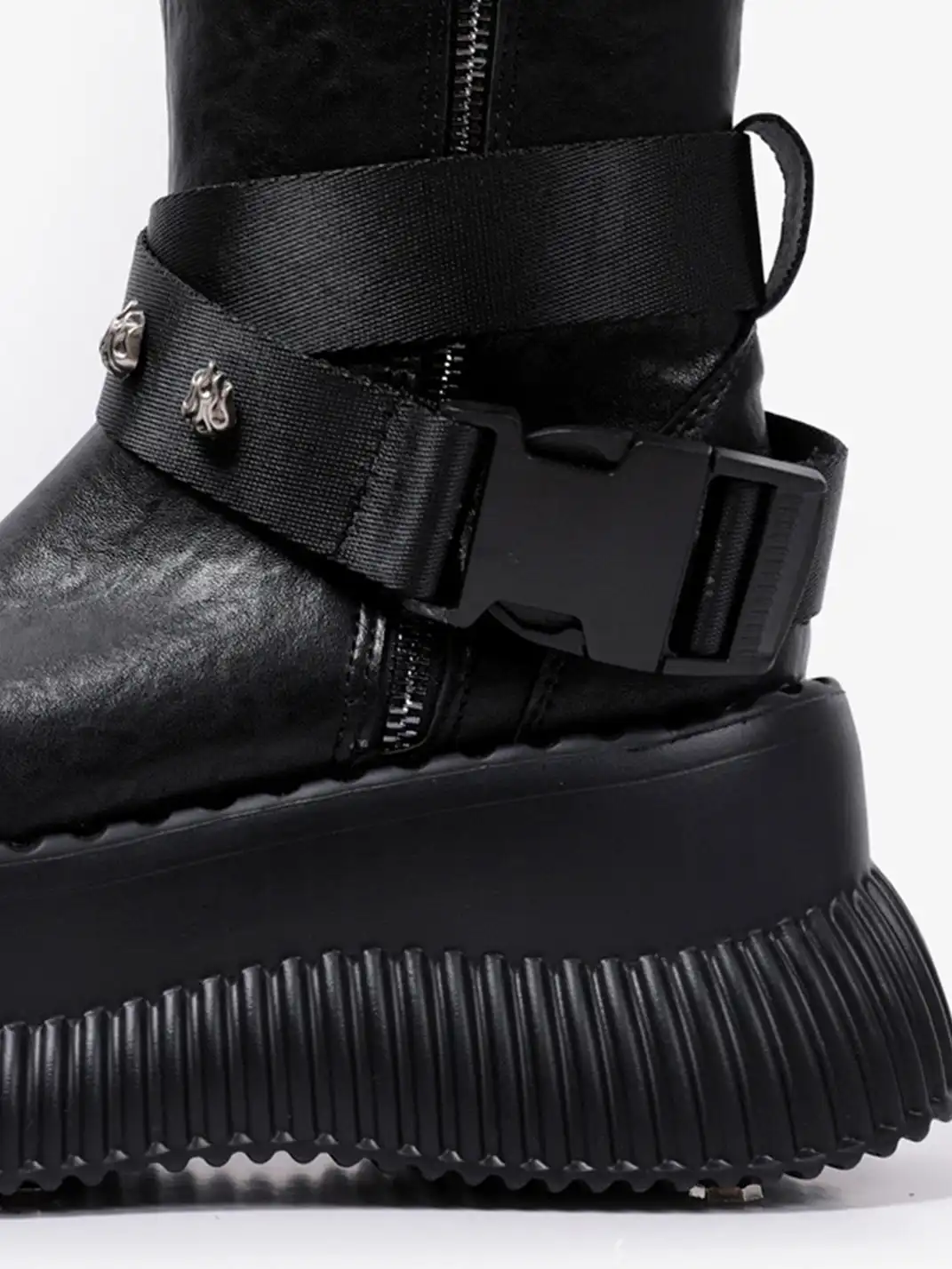 PINJIAHUI | Punk Platform Ankle Boots with Metal Strap Detail