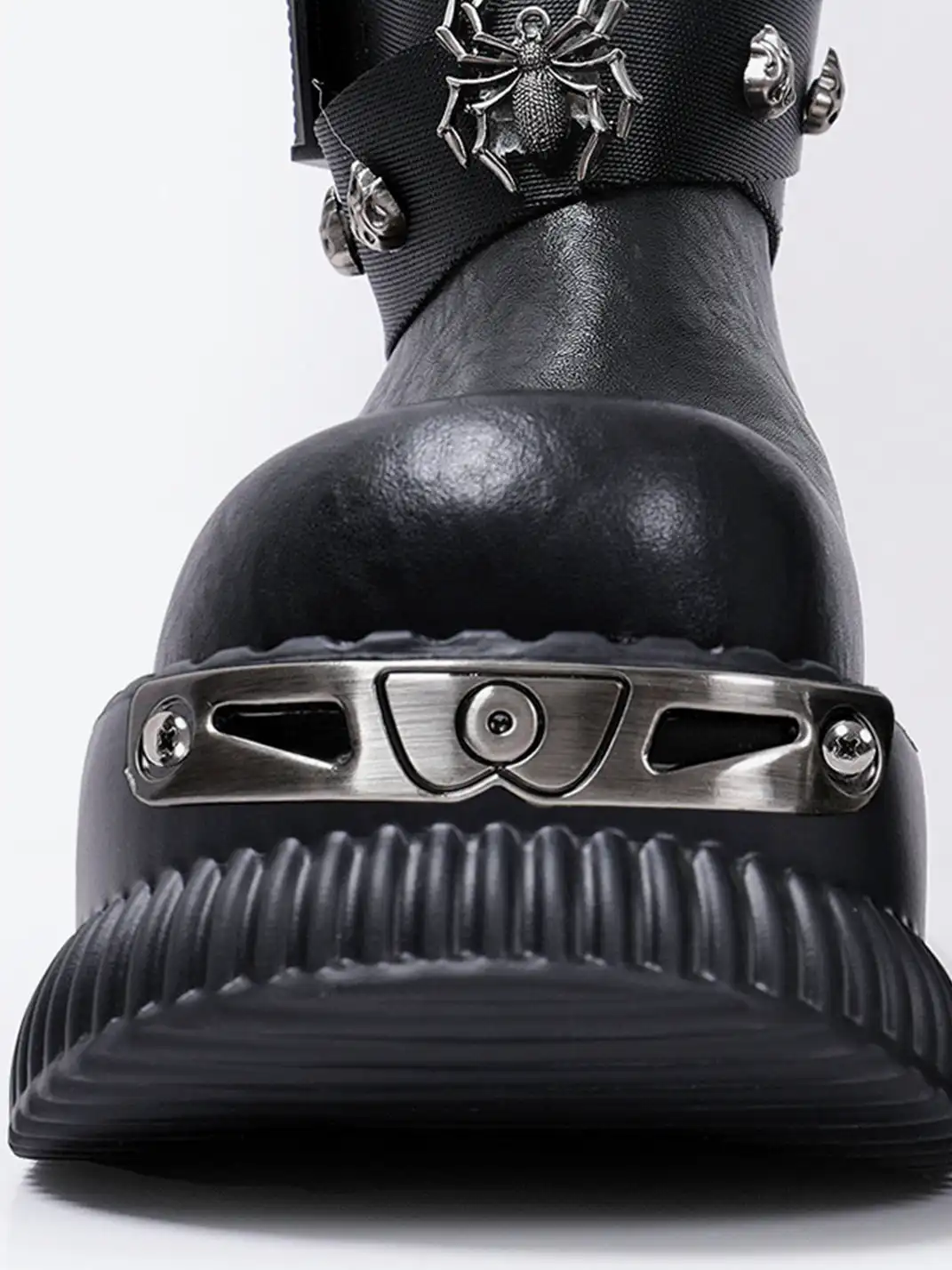 PINJIAHUI | Punk Platform Ankle Boots with Metal Strap Detail