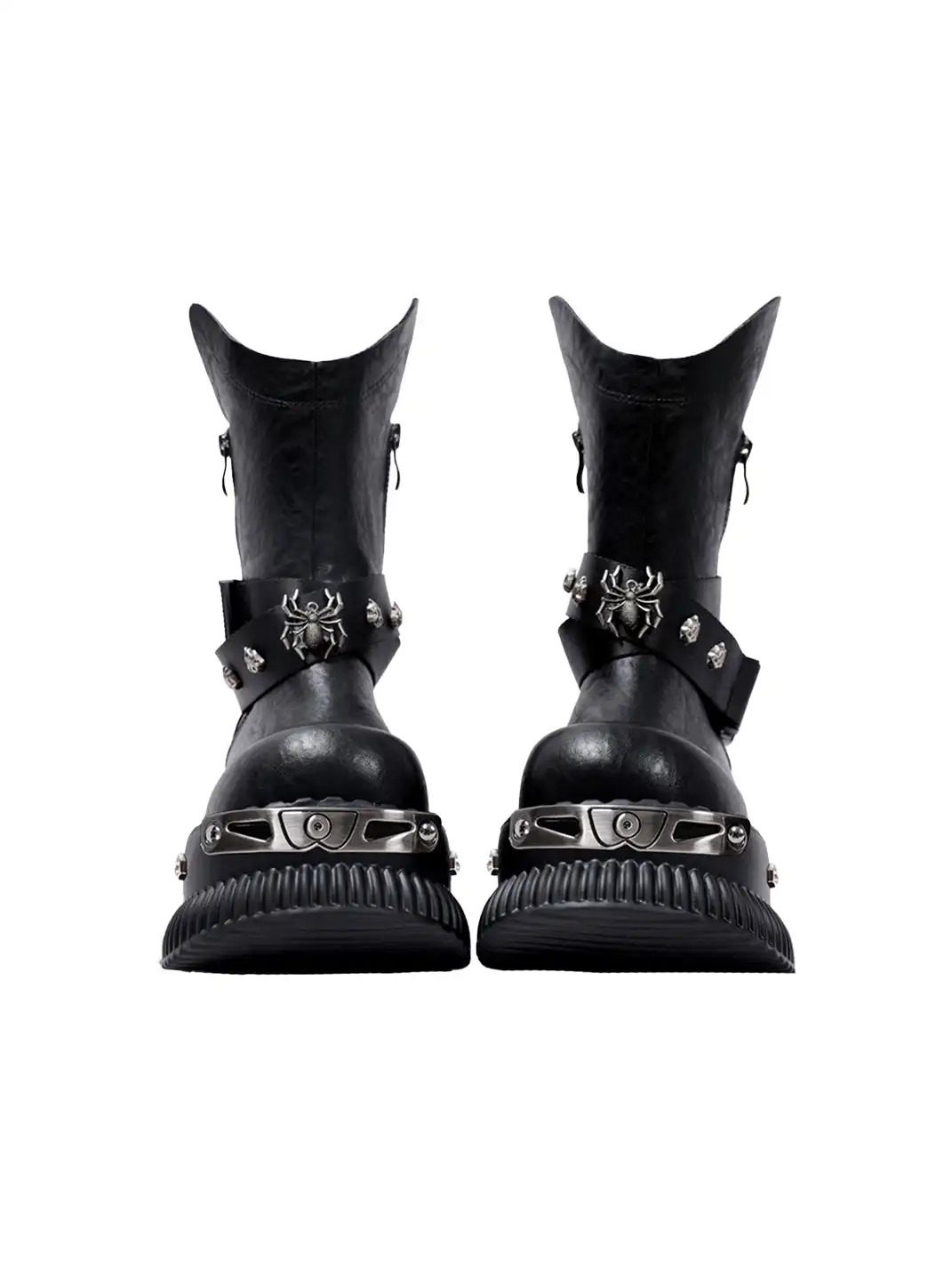 PINJIAHUI | Punk Platform Ankle Boots with Metal Strap Detail