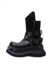 PINJIAHUI | Punk Platform Ankle Boots with Metal Strap Detail