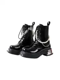 PINJIAHUI | Pearl Chain Platform Lace-Up Ankle Boots