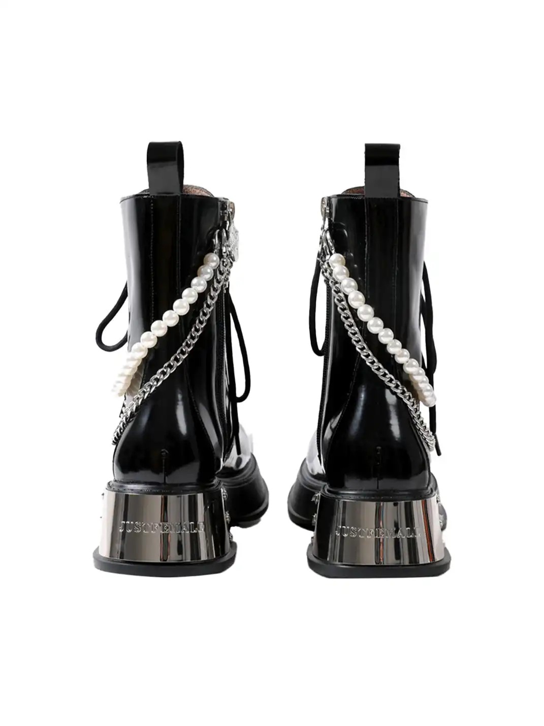 PINJIAHUI | Pearl Chain Platform Lace-Up Ankle Boots