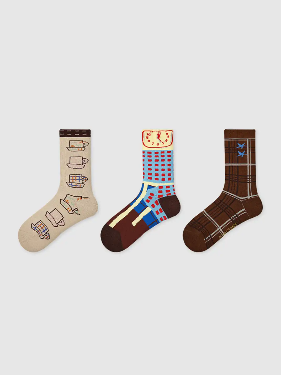 Renaissance丨3-Pack Cartoon Animal Striped Mid-Calf Socks for Women