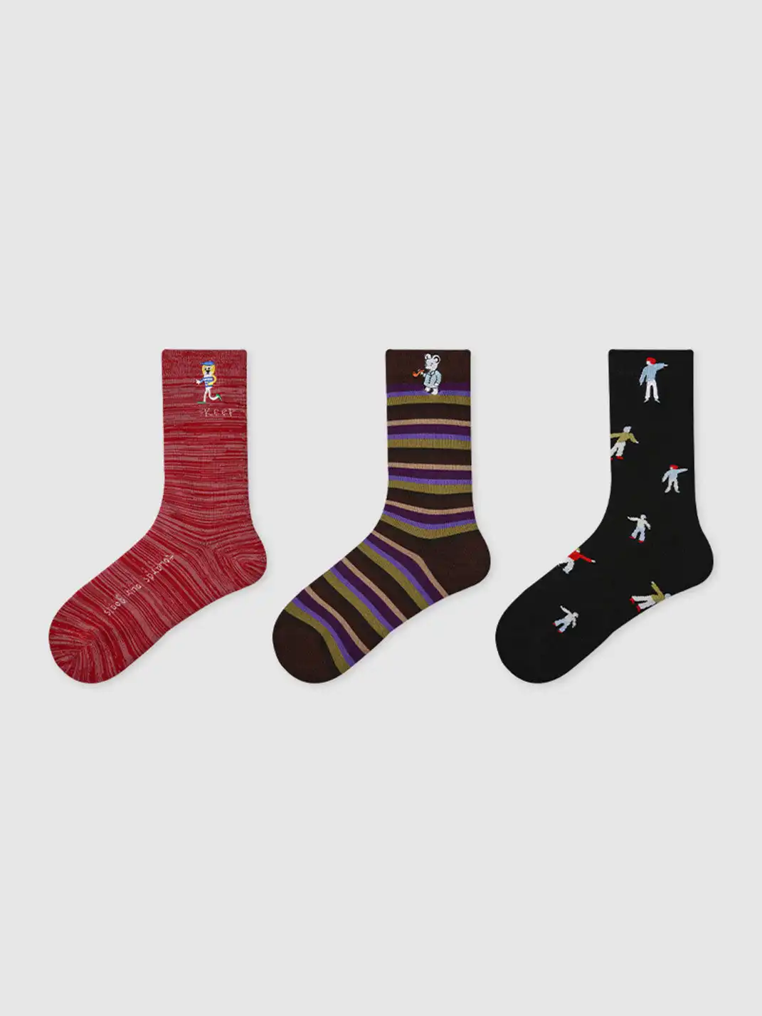 Renaissance丨3-Pack Cartoon Animal Striped Mid-Calf Socks for Women