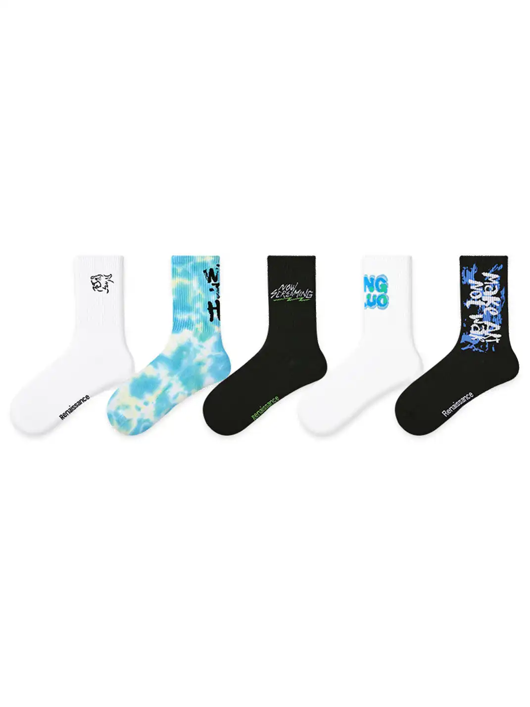 Renaissance丨5-Pack Streetwear Letter Graffiti Basketball Socks