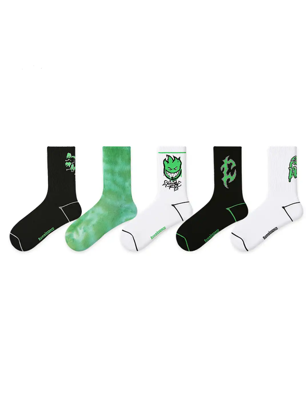 Renaissance丨5-Pack Streetwear Letter Graffiti Basketball Socks