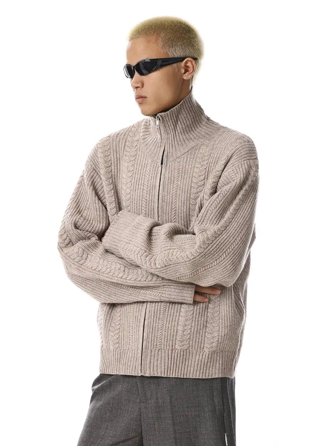 MEBXX | Vintage Knit Zip-Up Cardigan for Men