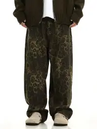 MEBXX | Vintage Leopard Print Straight-leg Pants