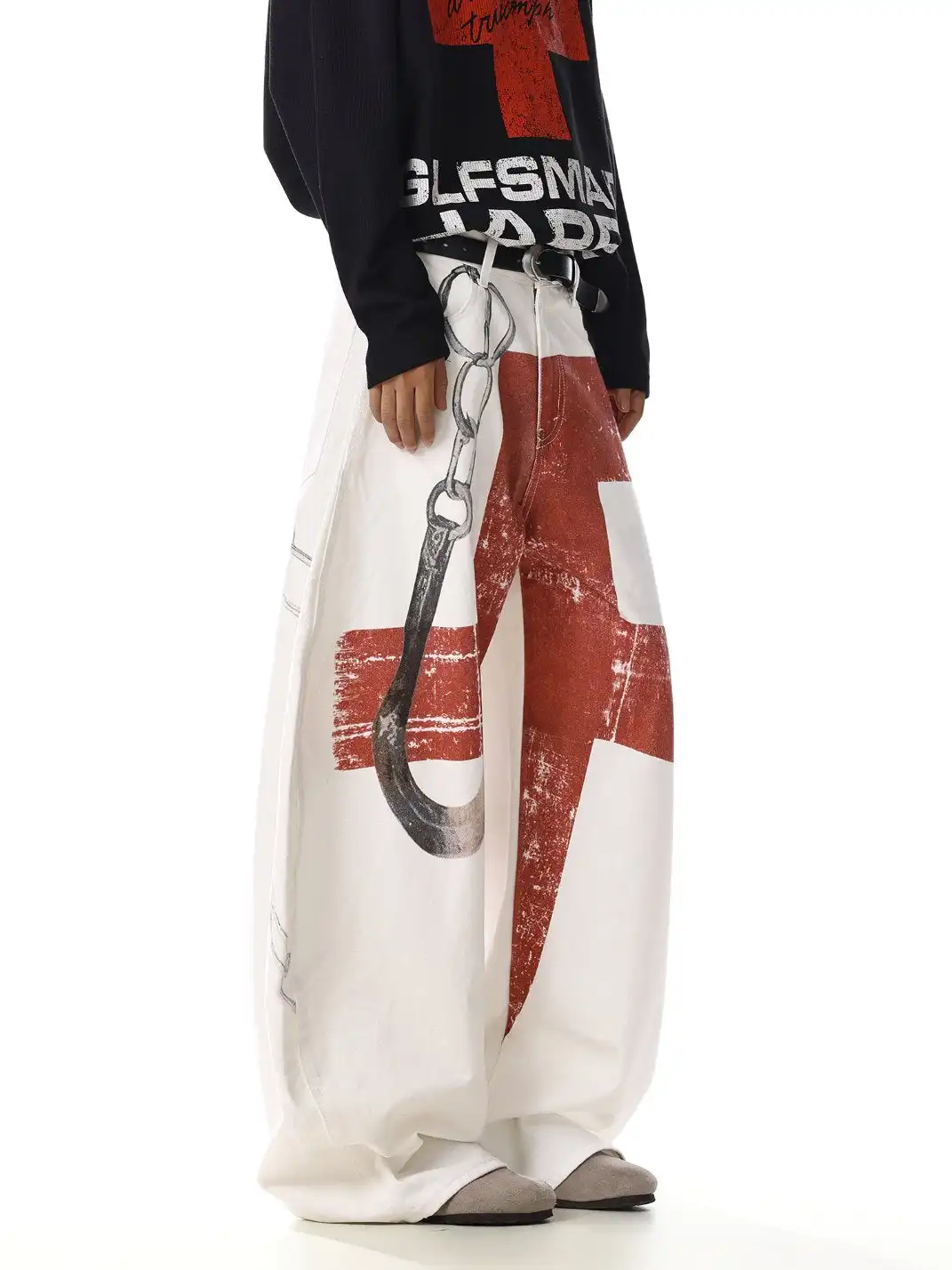MEBXX | Vintage-Inspired Deconstructed Graphic Wide-Leg Jeans