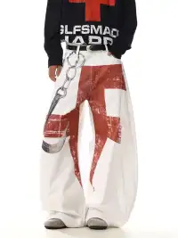 MEBXX | Vintage-Inspired Deconstructed Graphic Wide-Leg Jeans