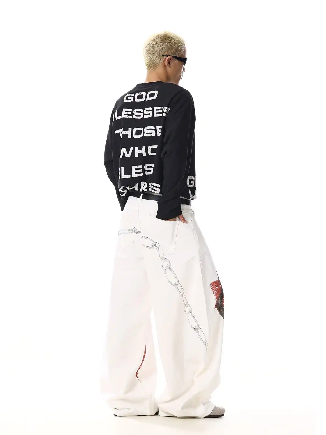 MEBXX | Vintage-Inspired Deconstructed Graphic Wide-Leg Jeans