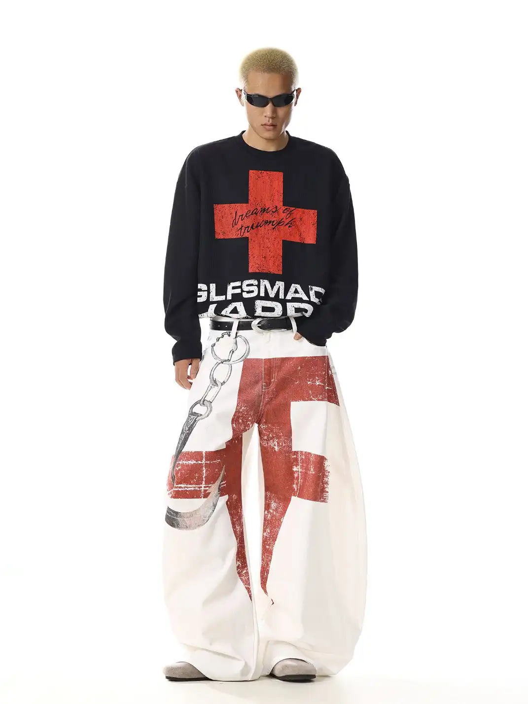 MEBXX | Vintage-Inspired Deconstructed Graphic Wide-Leg Jeans