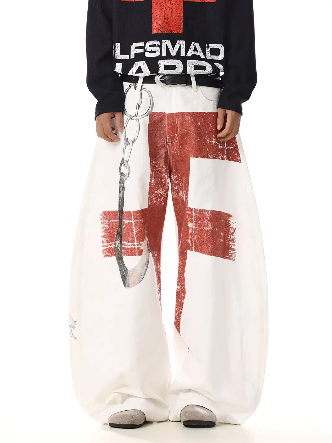 MEBXX | Vintage-Inspired Deconstructed Graphic Wide-Leg Jeans
