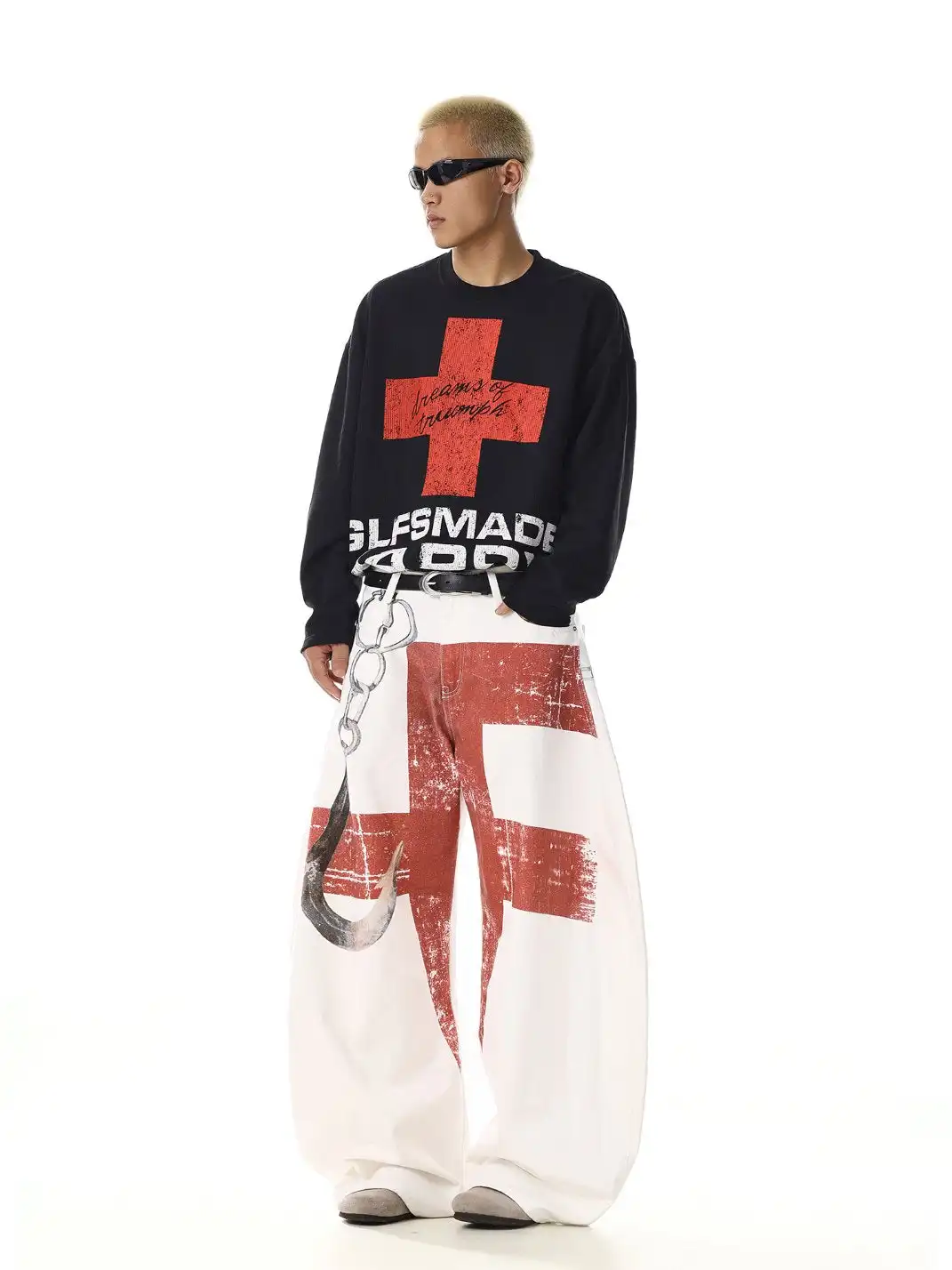 MEBXX | Vintage-Inspired Deconstructed Graphic Wide-Leg Jeans