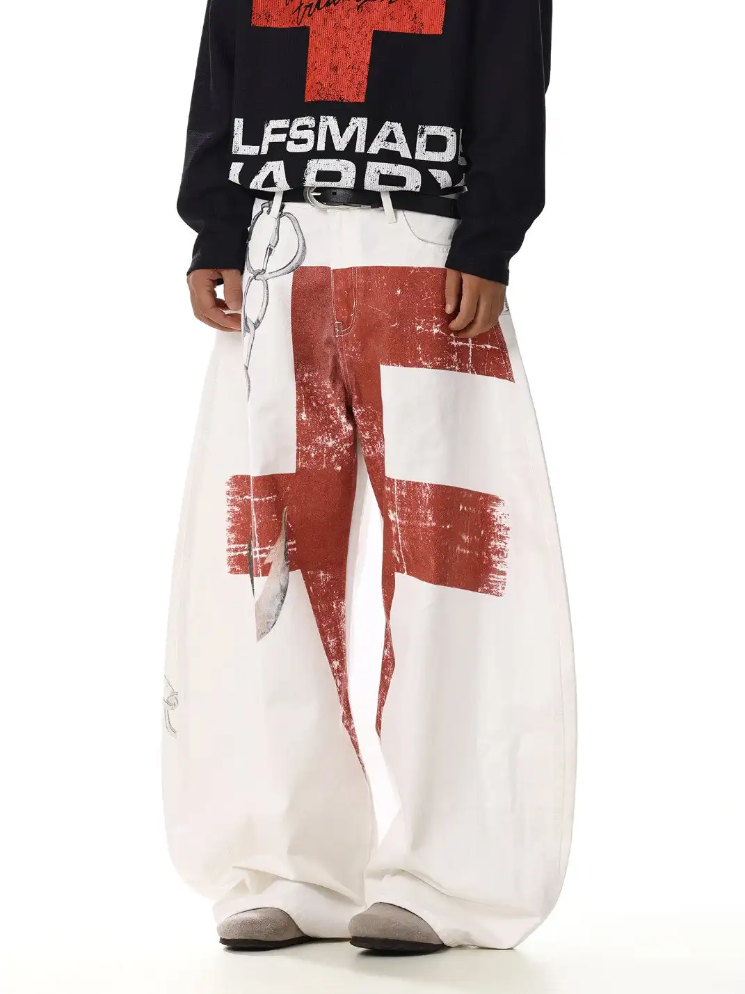 MEBXX | Vintage-Inspired Deconstructed Graphic Wide-Leg Jeans