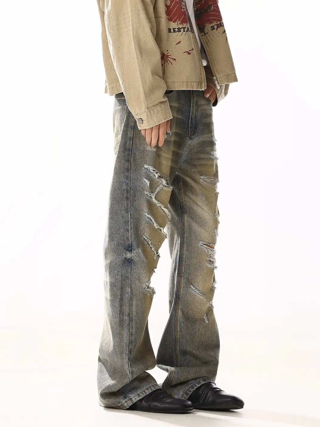 MEBXX | Vintage-Inspired High-Street Distressed Wide-Leg Jeans