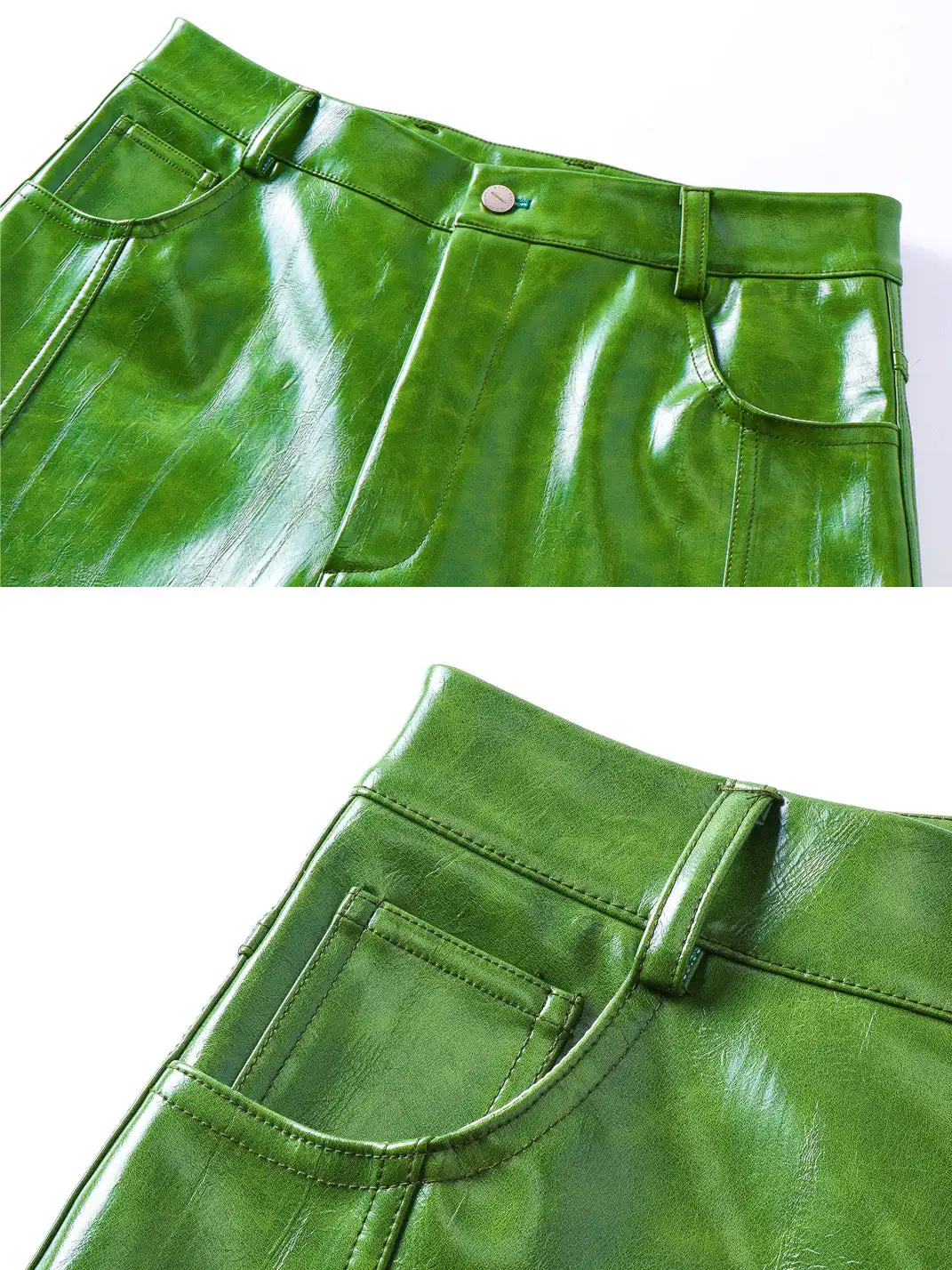 REBEL WAVE | Green Liquid Leather Wide-Leg Pants