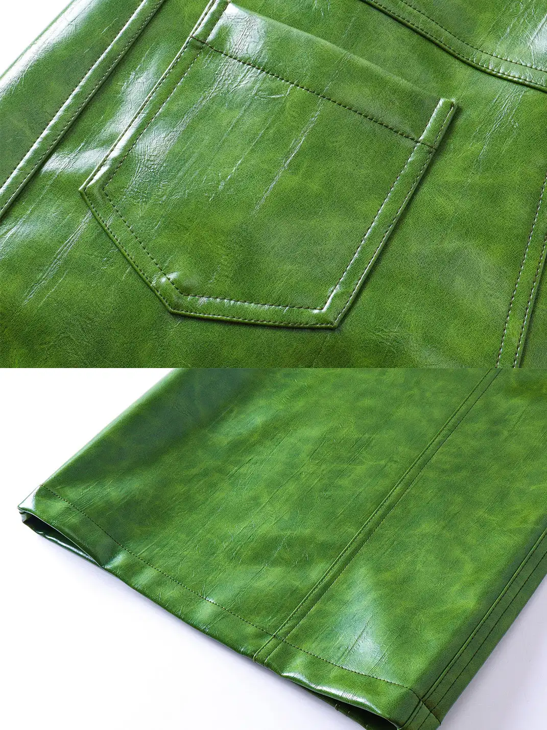 REBEL WAVE | Green Liquid Leather Wide-Leg Pants