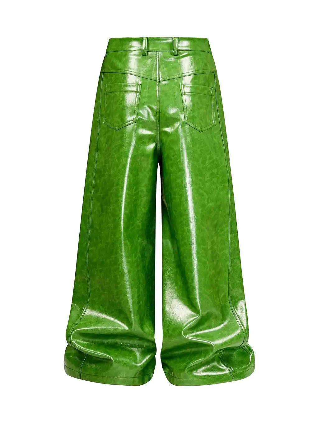 REBEL WAVE | Green Liquid Leather Wide-Leg Pants