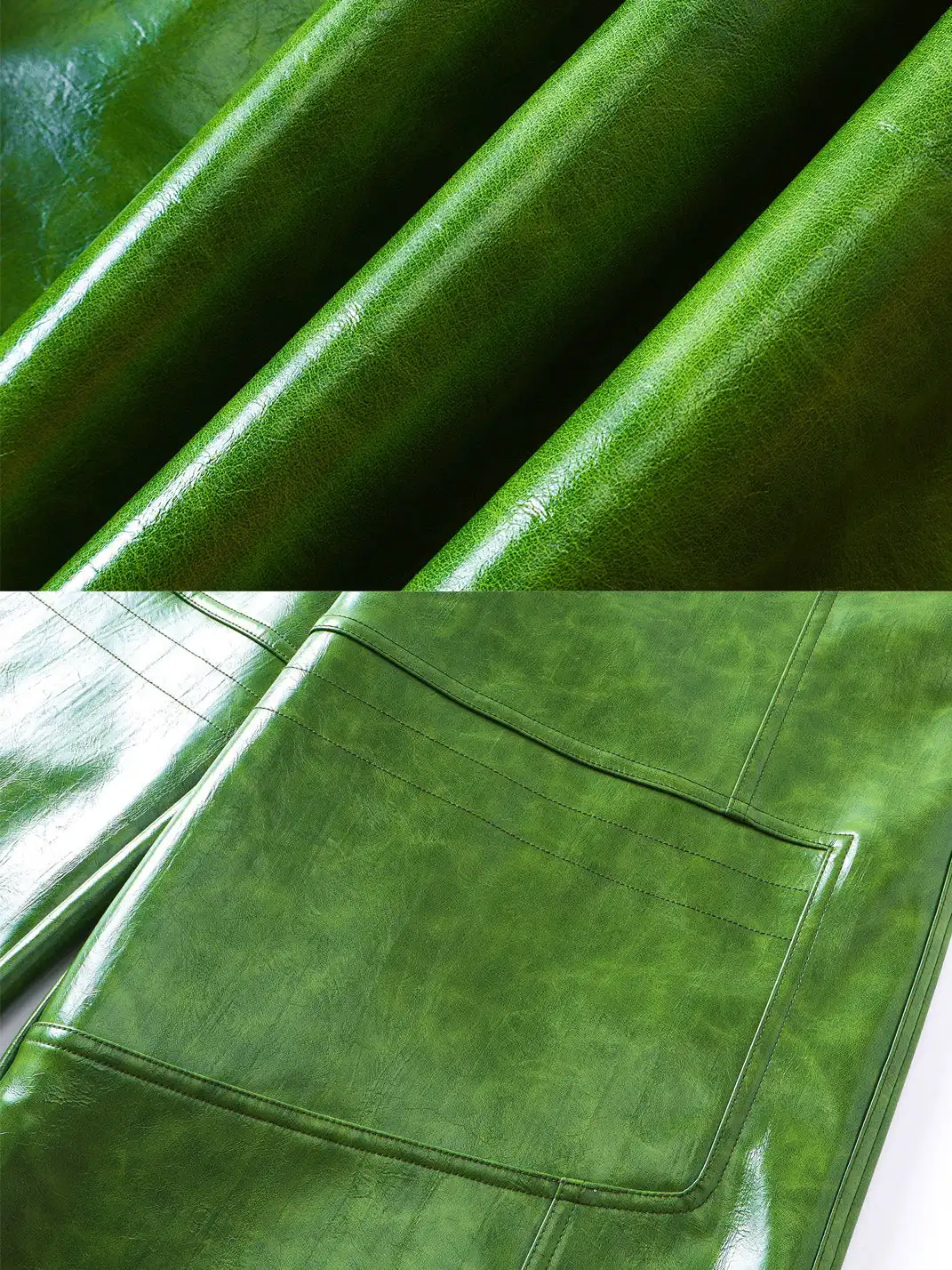 REBEL WAVE | Green Liquid Leather Wide-Leg Pants