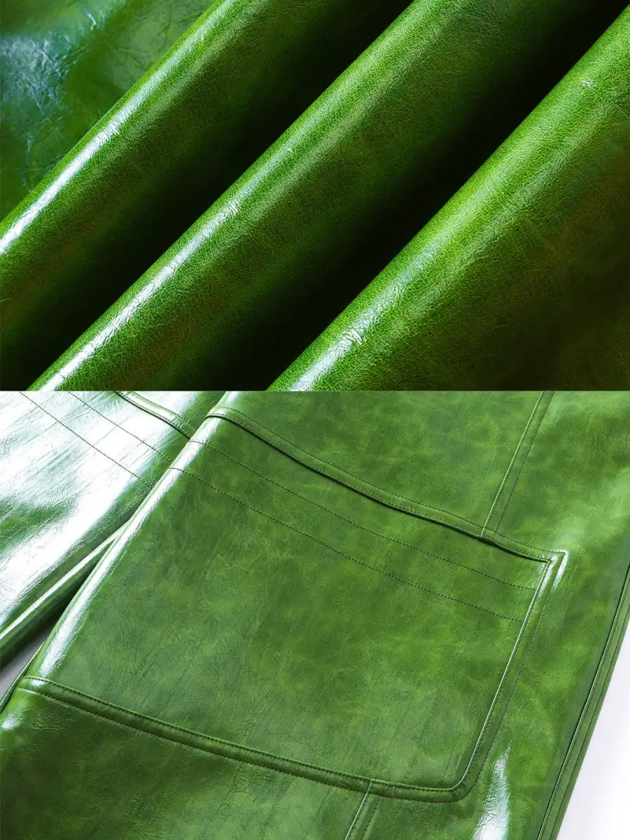 REBEL WAVE | Green Liquid Leather Wide-Leg Pants - 4