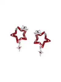 MASW | Cat-Inspired Star Earrings with Red & Green Accents