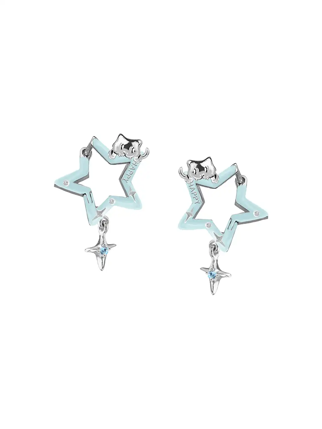 MASW | Cat-Inspired Star Earrings with Red & Green Accents