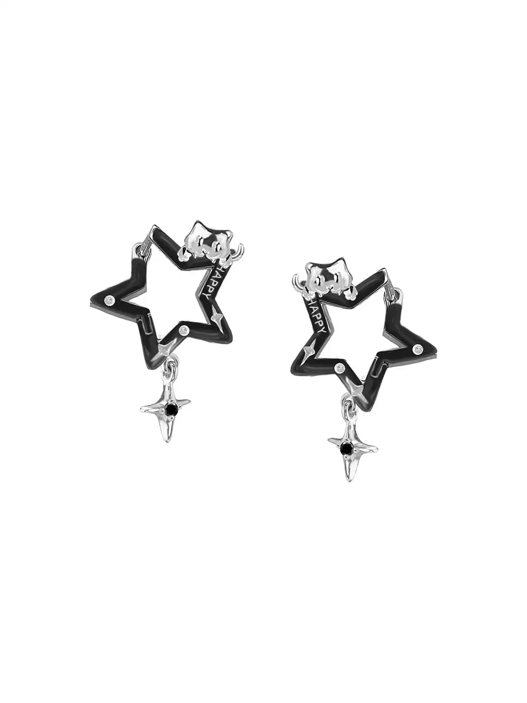 MASW | Cat-Inspired Star Earrings with Red & Green Accents