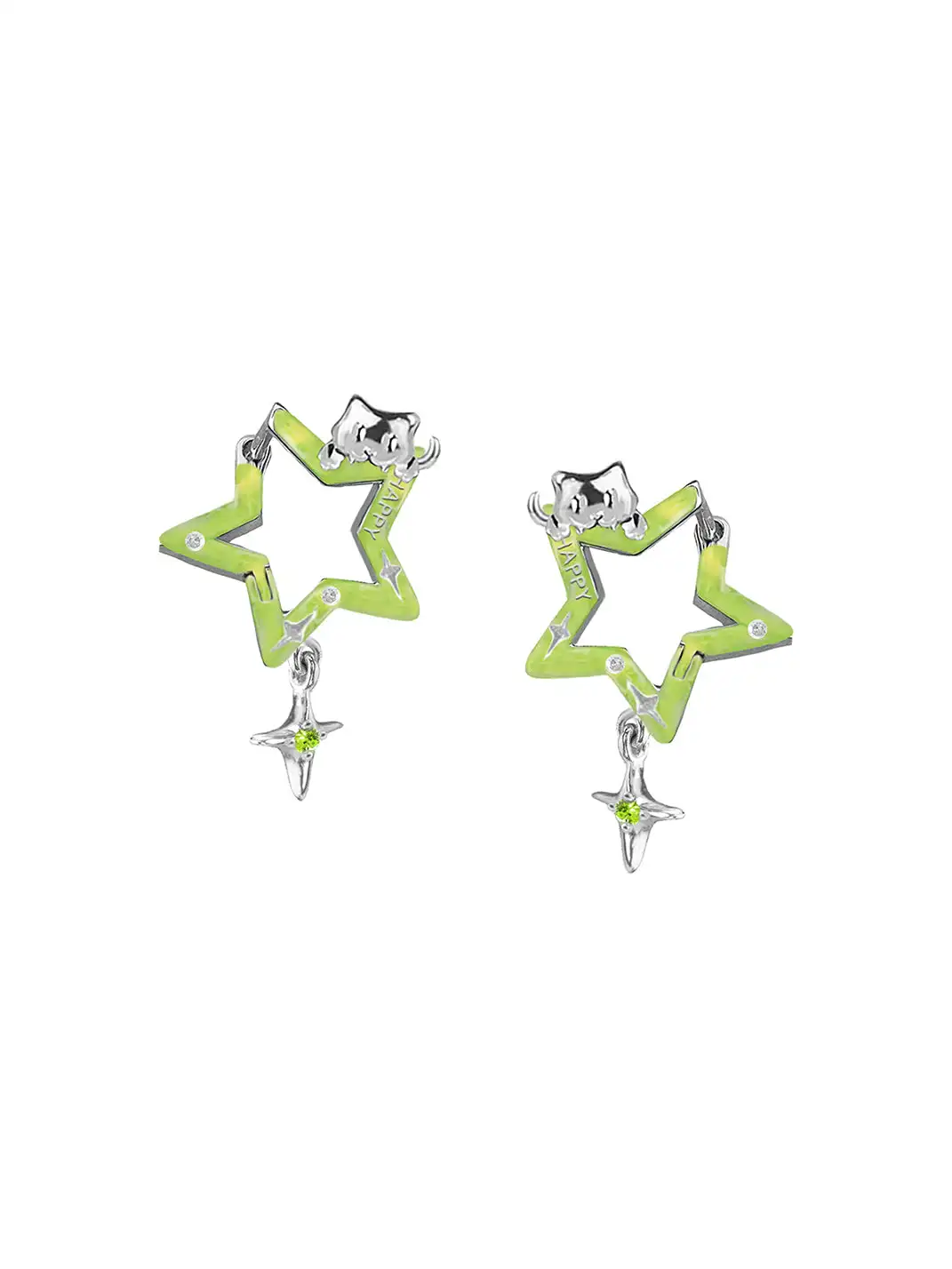 MASW | Cat-Inspired Star Earrings with Red & Green Accents