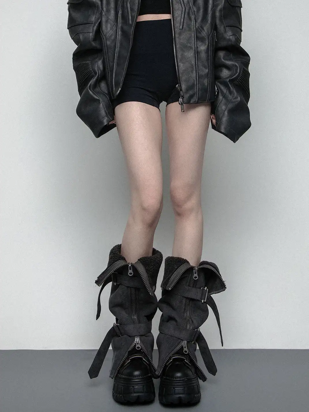 SS2L | Faux Fur Strap Leather Leg Warmers
