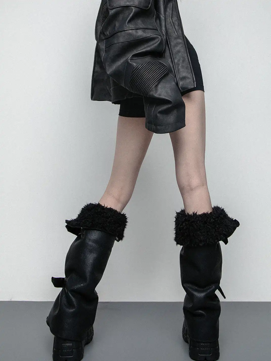 SS2L | Faux Fur Strap Leather Leg Warmers