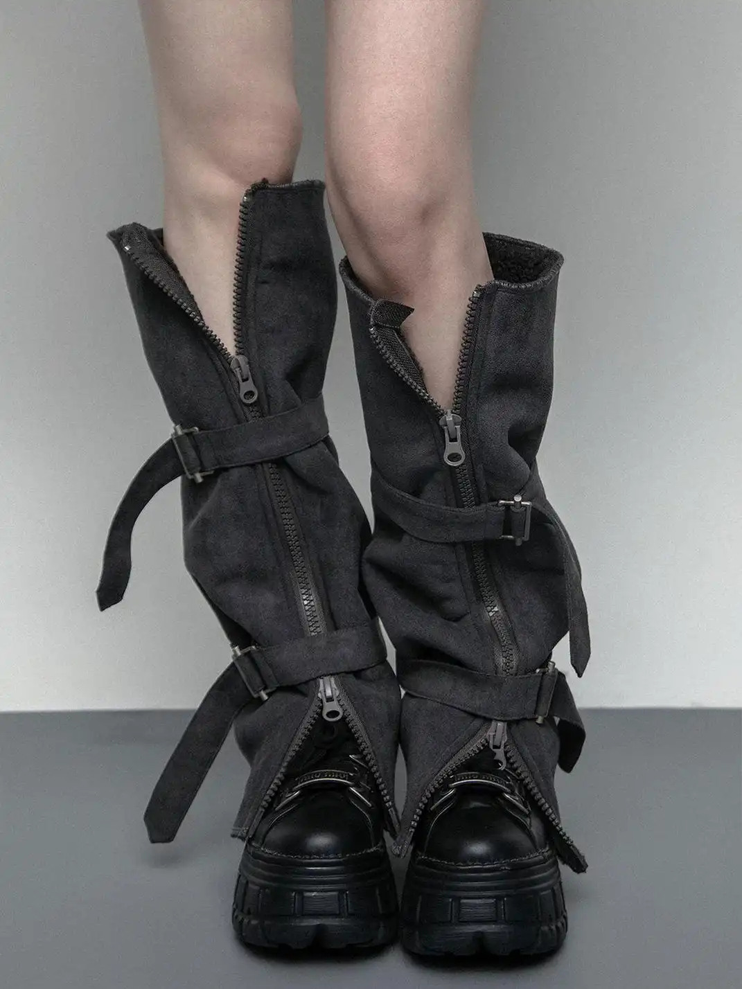 SS2L | Faux Fur Strap Leather Leg Warmers